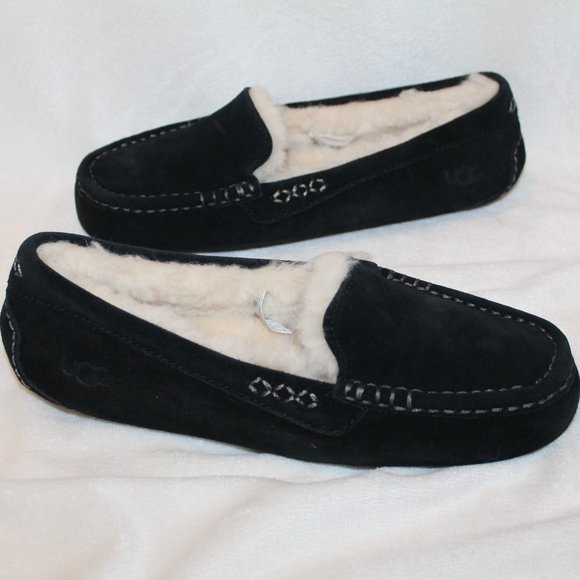 UGG Shoes - NEW UGG WOMEN'S ANSLEY SUEDE SHEARLING‎ LINED MOCCASSIN SLIPPERS BLACK